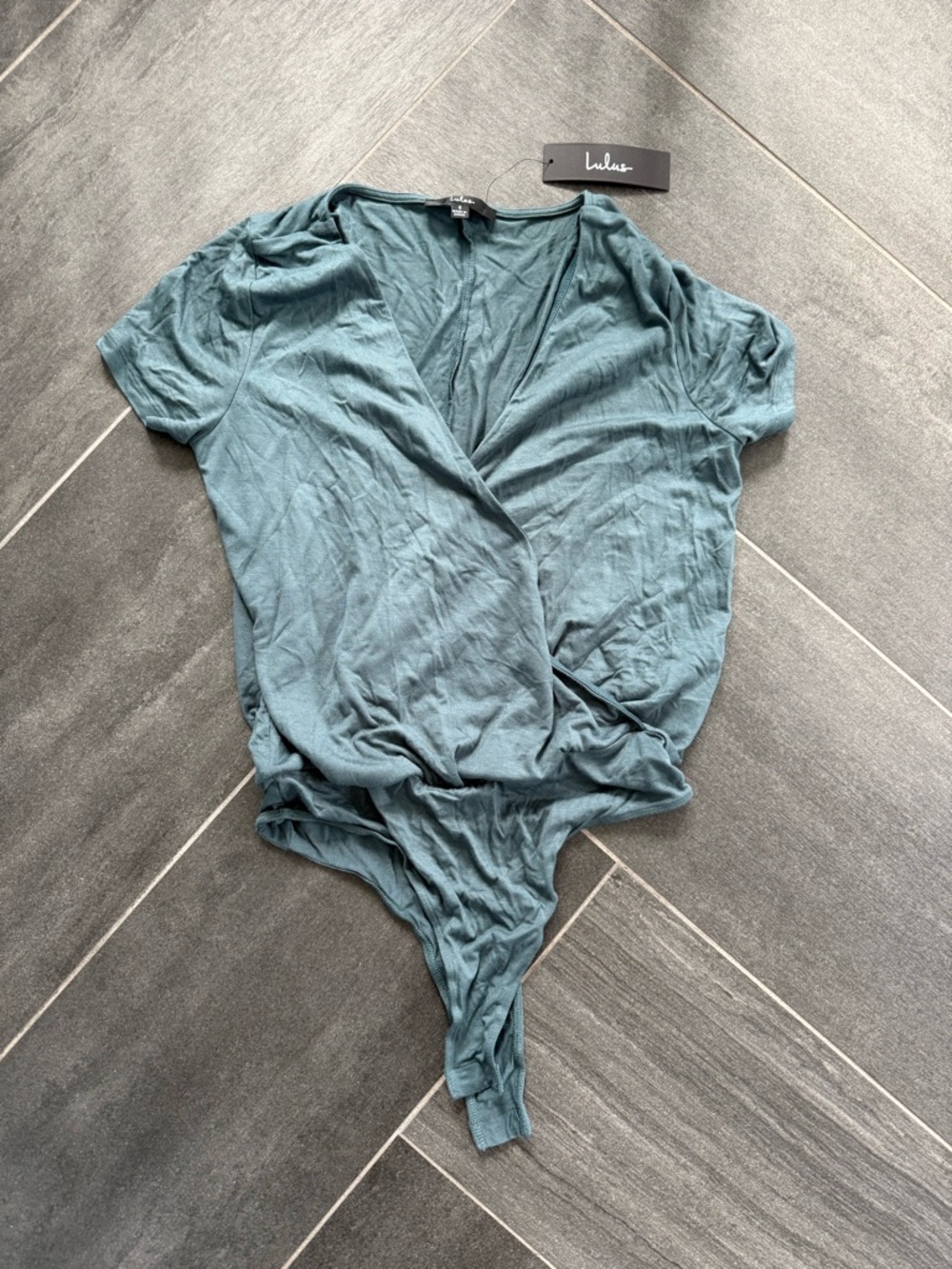 Lulu's Teal Wrap-Style Short Sleeve Bodysuit size S NWT